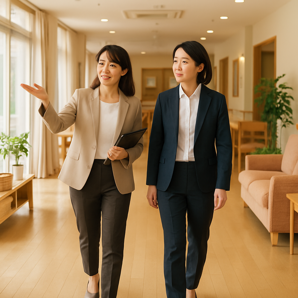 施設見学に同行する担当者